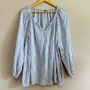 Old Navy Split Neck Striped Poet‎ Cotton Blouse Size 3X EUC